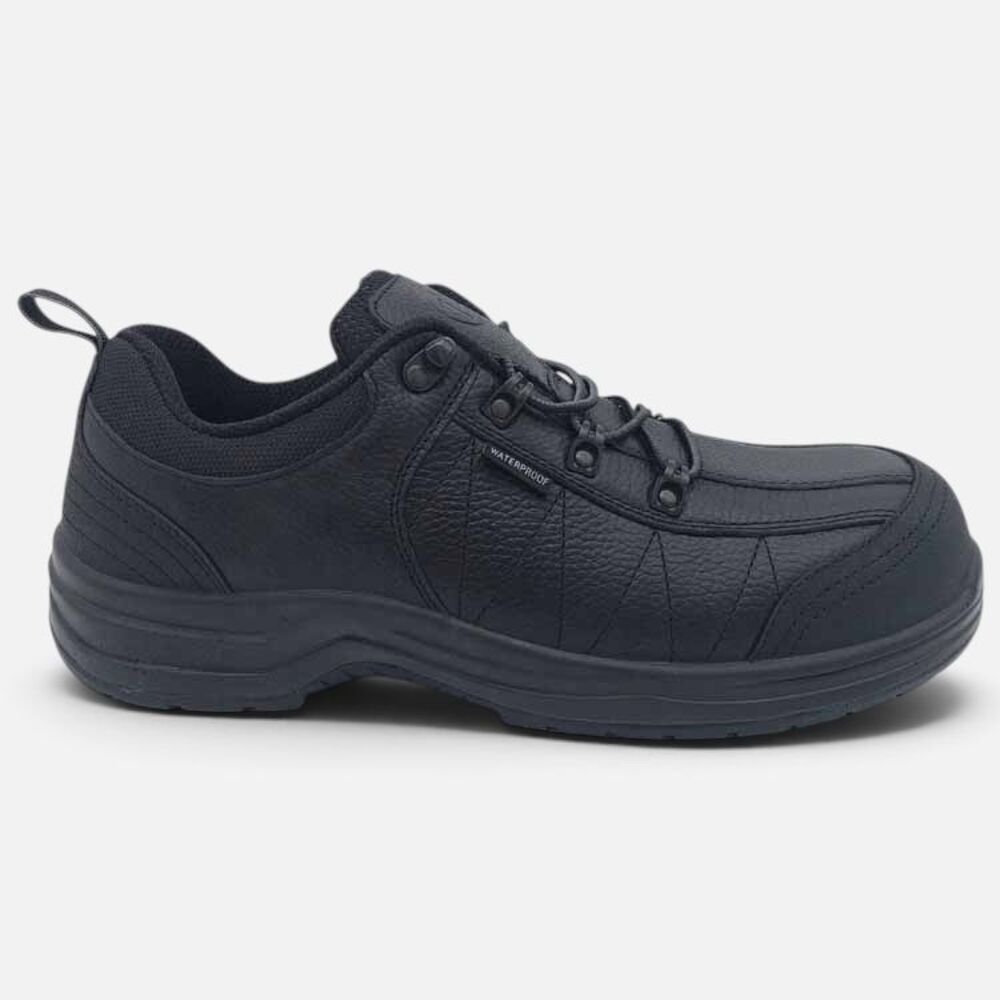 OrthoFeet Men’s 11.5 2E Wide Black Waterproof Leather Safety Work Shoes 691